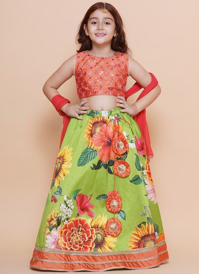 Classic Silk Printed Kids Girls Umbrella Lehenga Festive Wear