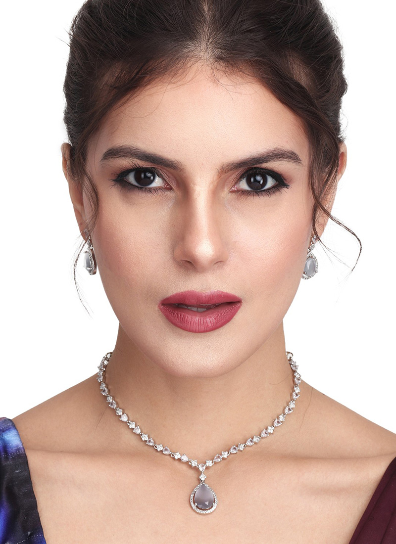Classic Silver White Stone Necklace