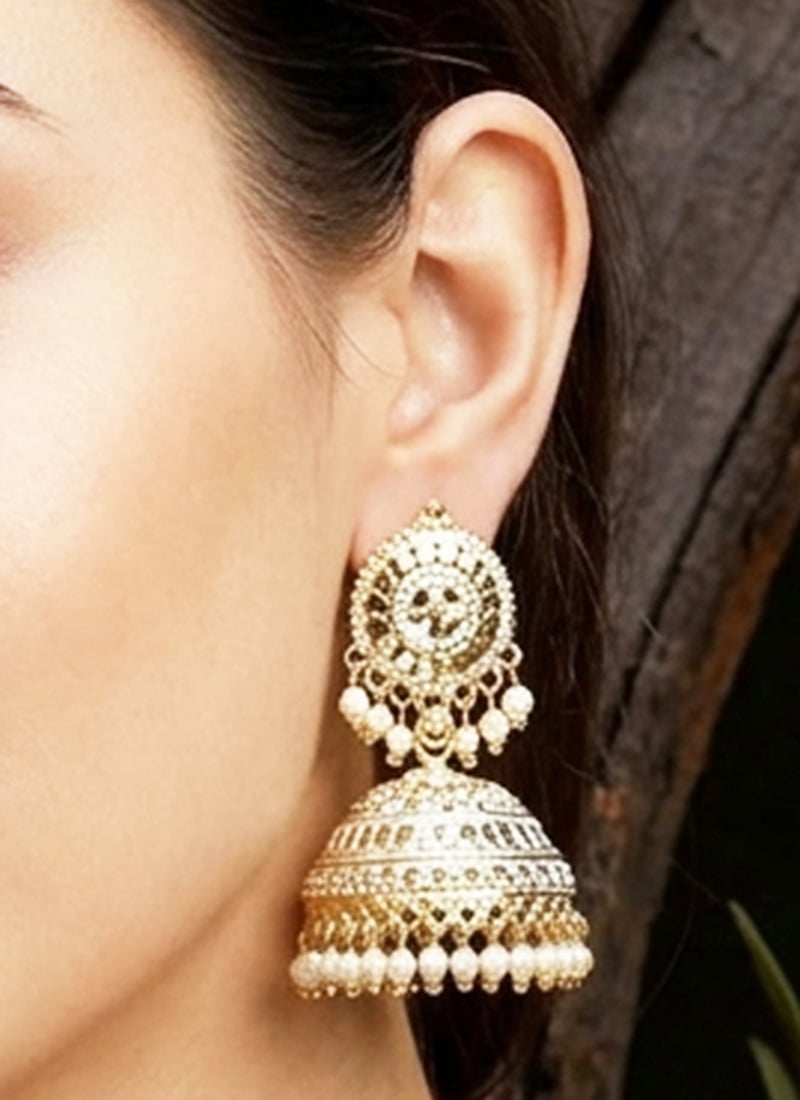 Classic White Beaded Jhumka