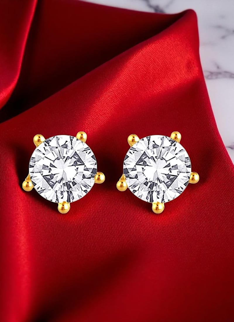 Classic White Cubic Zirconia Gold Toned Artificial Stone Studs After Six Wear