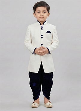 Classic White Dupion Silk Kids Boys Indowestern Sherwani