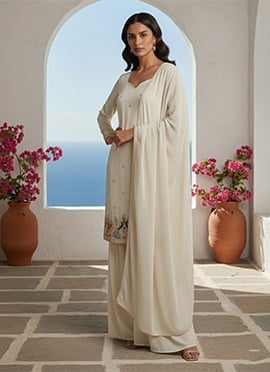 Classic White Georgette Resham Sequins Sharara Suit