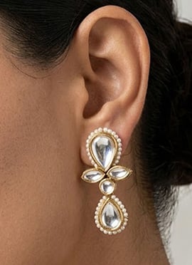 Classic White Kundan Beads Drops
