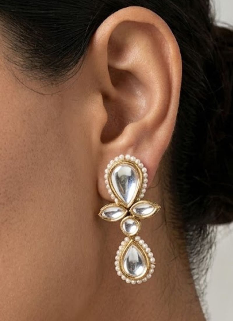 Classic White Kundan Beads Drops Festive Wear