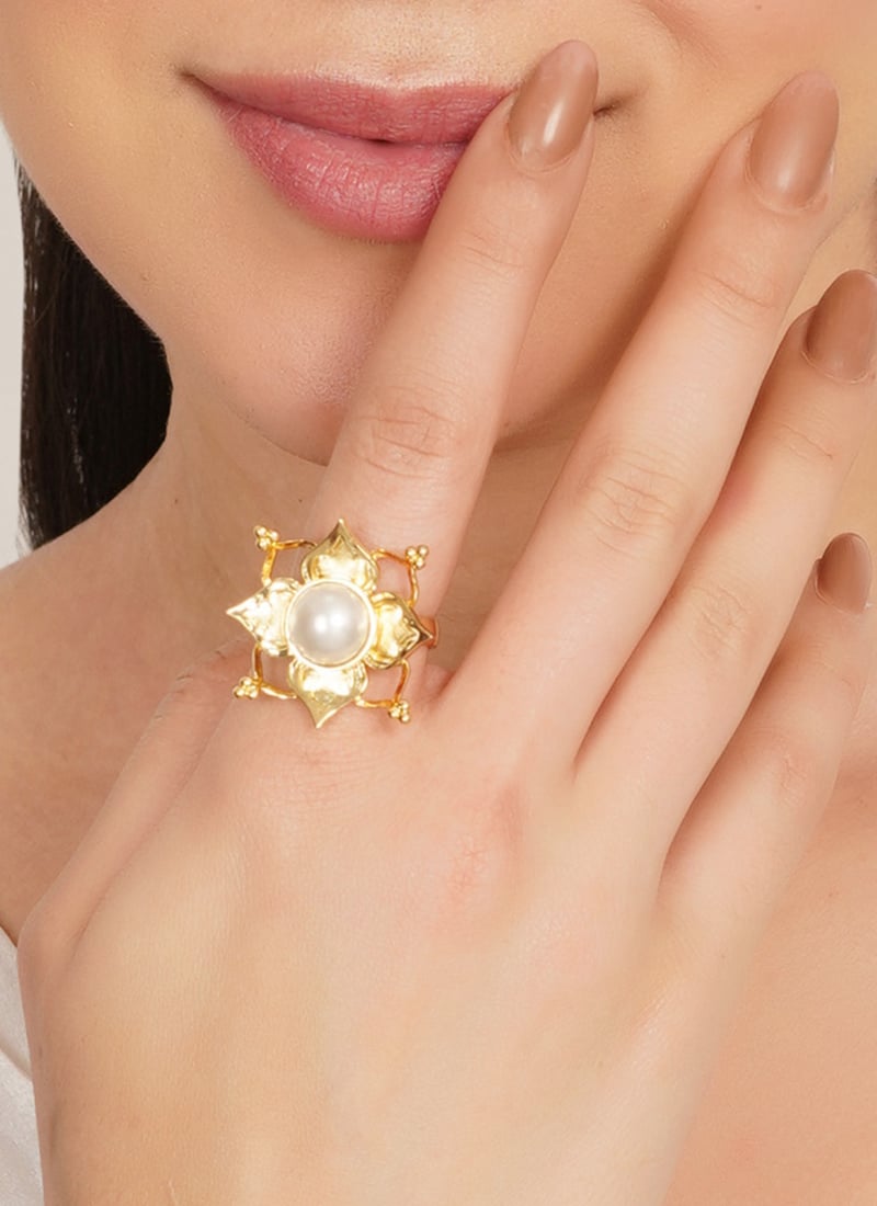 Classic White Pearl Ring Festive Wear