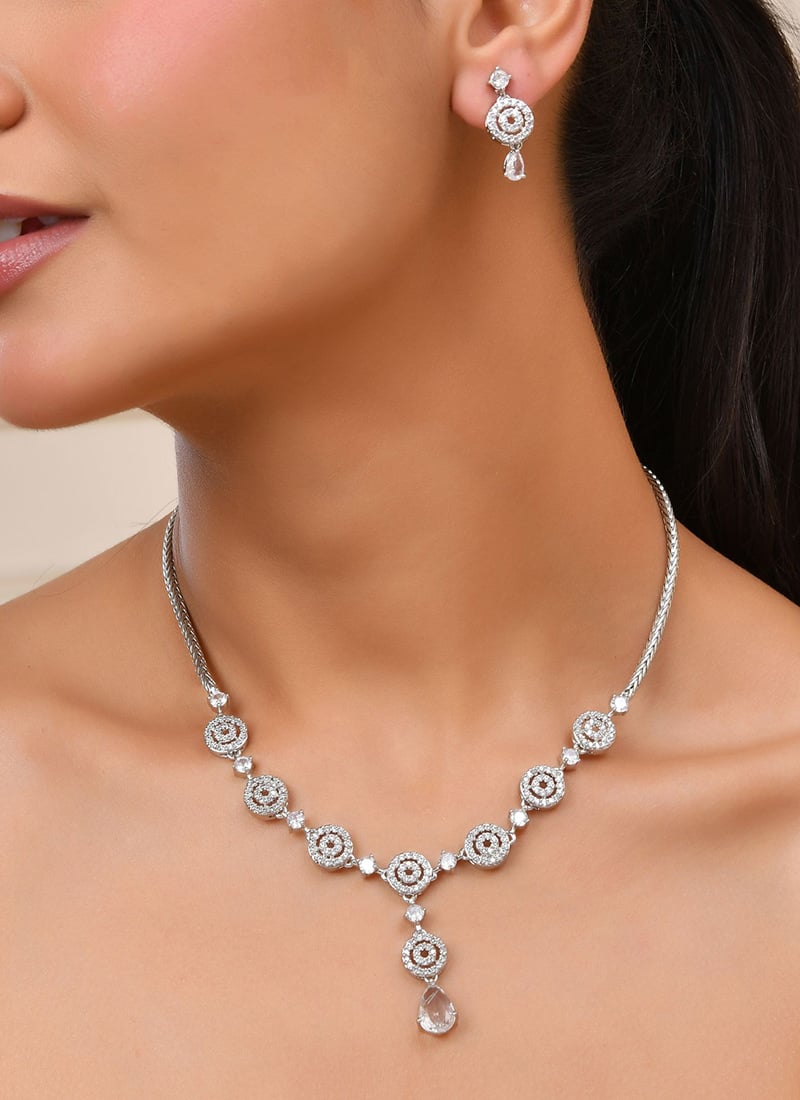 Classic White Stone Necklace Wedding Wear