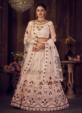 Classy A Line Lehenga In Pink Net Embroidered For Indian Women