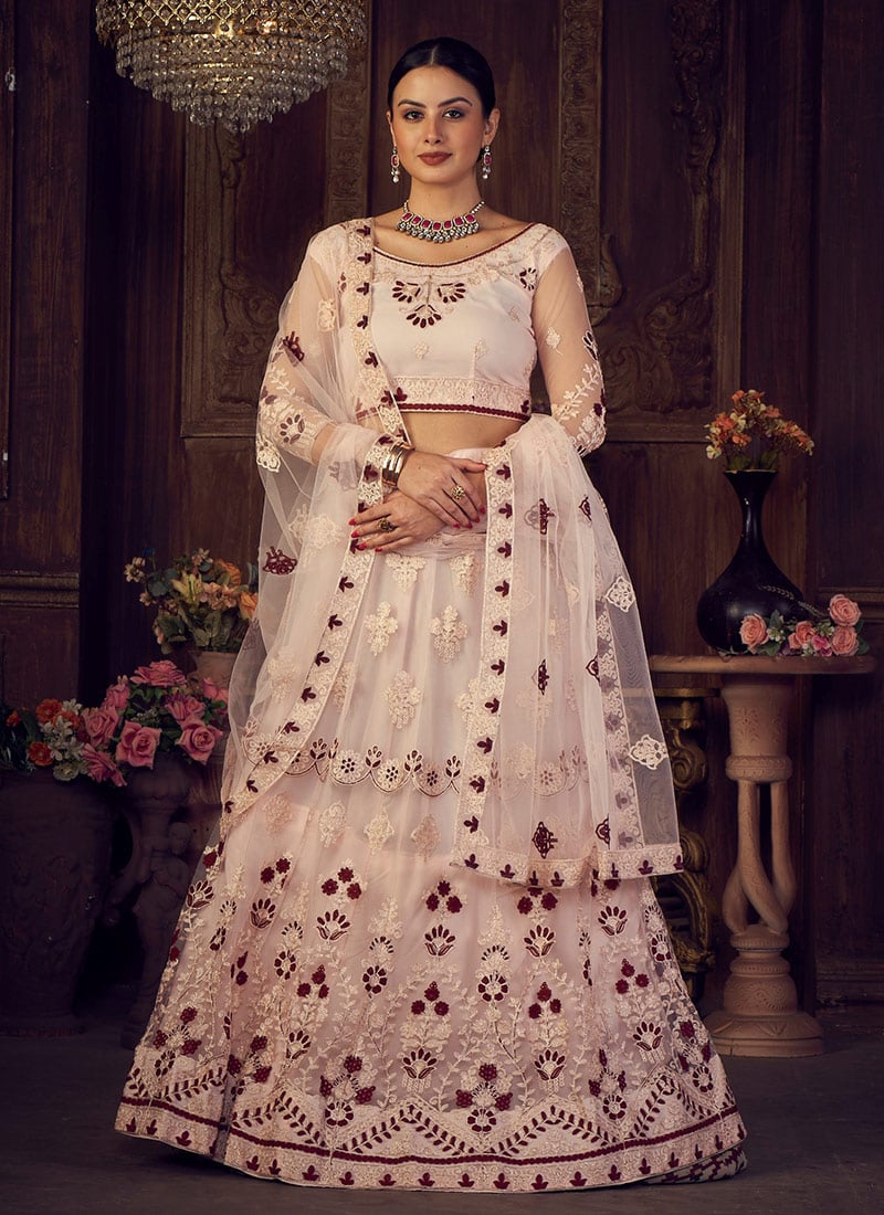 Classy A Line Lehenga In Pink Net Embroidered For Indian Women Party Wear