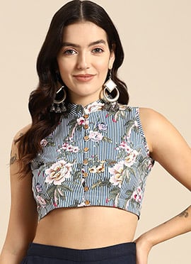 Classy Blue Cotton Printed Blouse