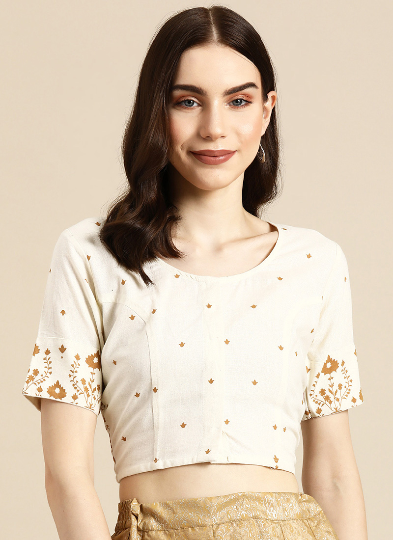 Classy Cream Cotton Printed Blouse After Six Wear
