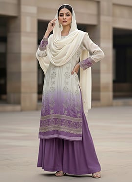 Classy Cream Georgette Zari Sequins Sharara Suit