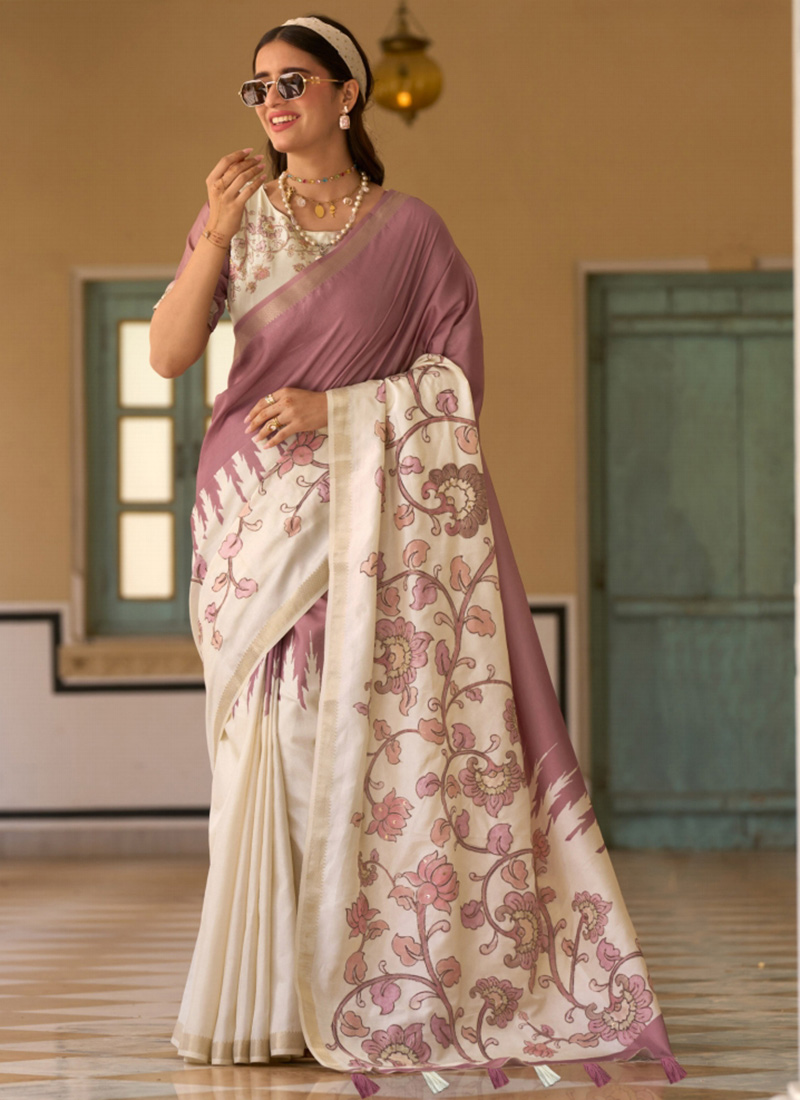 Classy Cream Tussar Silk Digital Printed Saree After Six Wear