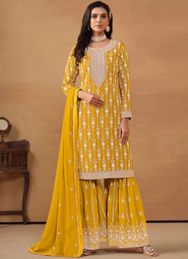 Classy Embroidered Sequins Georgette Sharara Suit