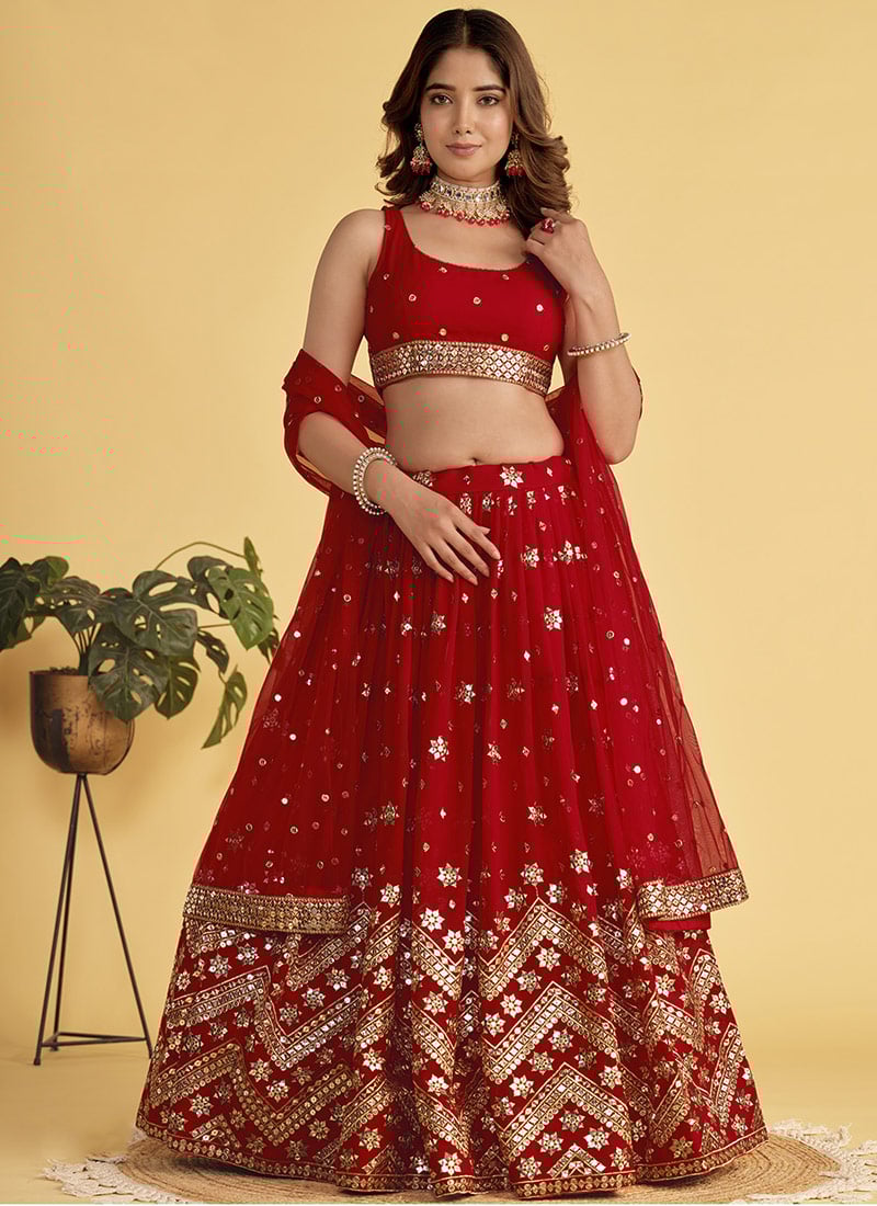 Classy Embroidered Sequins Umbrella Lehenga