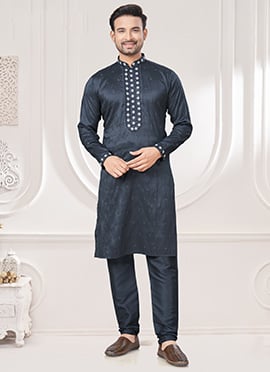 Classy Grey Silk Embroidered Sequins Kurta Pyjama