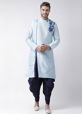 Classy Light Blue Dupion Silk Embroidered Kurta Pyjama