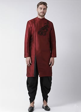 Classy Maroon Dupion Silk Embroidered Kurta Pyjama