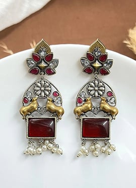Classy Maroon Kundan Beaded Motif Dangler Earrings