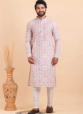 Classy Multicolored Viscose Digital Print Kurta Pyjama For Men