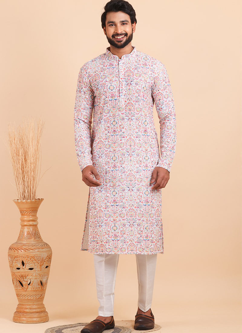 Classy Multicolored Viscose Digital Print Kurta Pyjama For Men Festive Wear