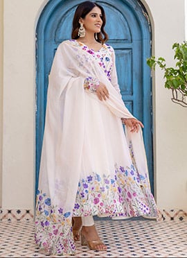 Classy Off White Organza Hand Embroidered Cutdana Anarkali Suit