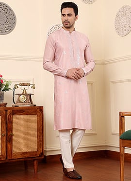 Classy Pink Viscose Silk Embroidered Kurta Pyjama