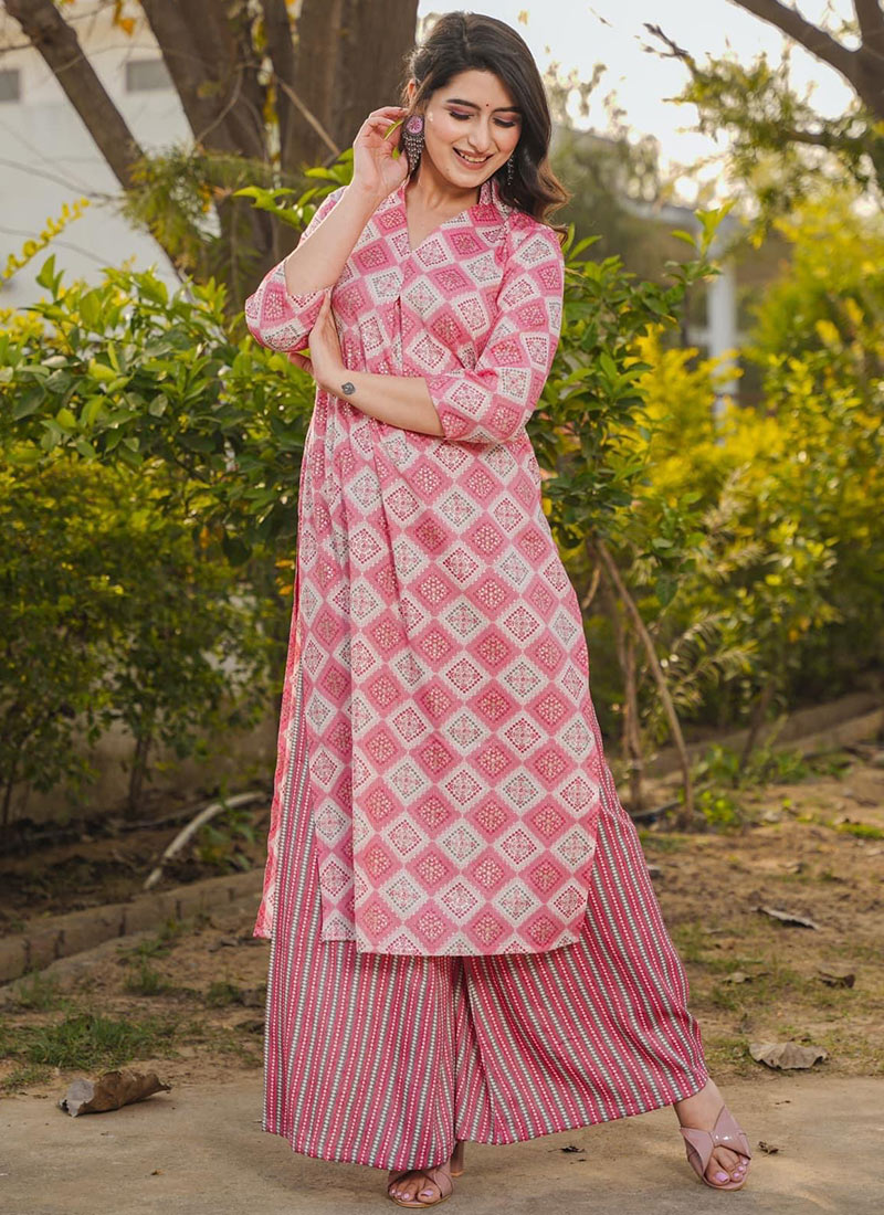 Cream Embroidered Rayon Kurta Set With Palazzo
