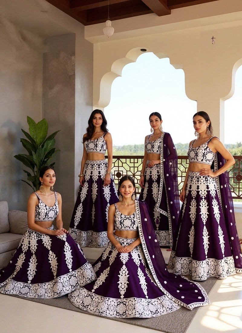 Classy Purple Faux Georgette Embroidered Sequins Lehenga Wedding Wear