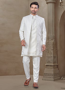 Classy White Malai Silk Embroidered Printed Bandi Set