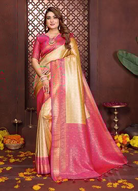 Classy Yellow Banarasi Tissue Silk Jacquard Zari Woven Saree