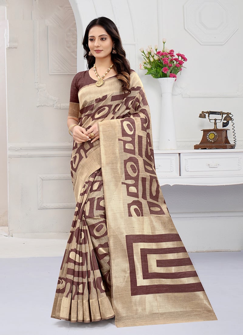 Coffe Brown Banarasi Art Silk Zari Weaving Saree Festive Wear