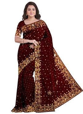 Coffee Brown Georgette Hand Work Saree
