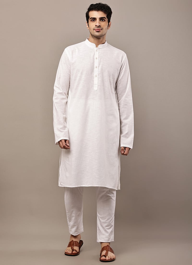 Comfort White Cotton Kurta Pyjama Festive Wear