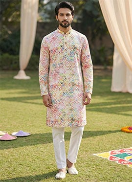 Contemporary Multicolored Cotton Digital Print Kurta Pyjama