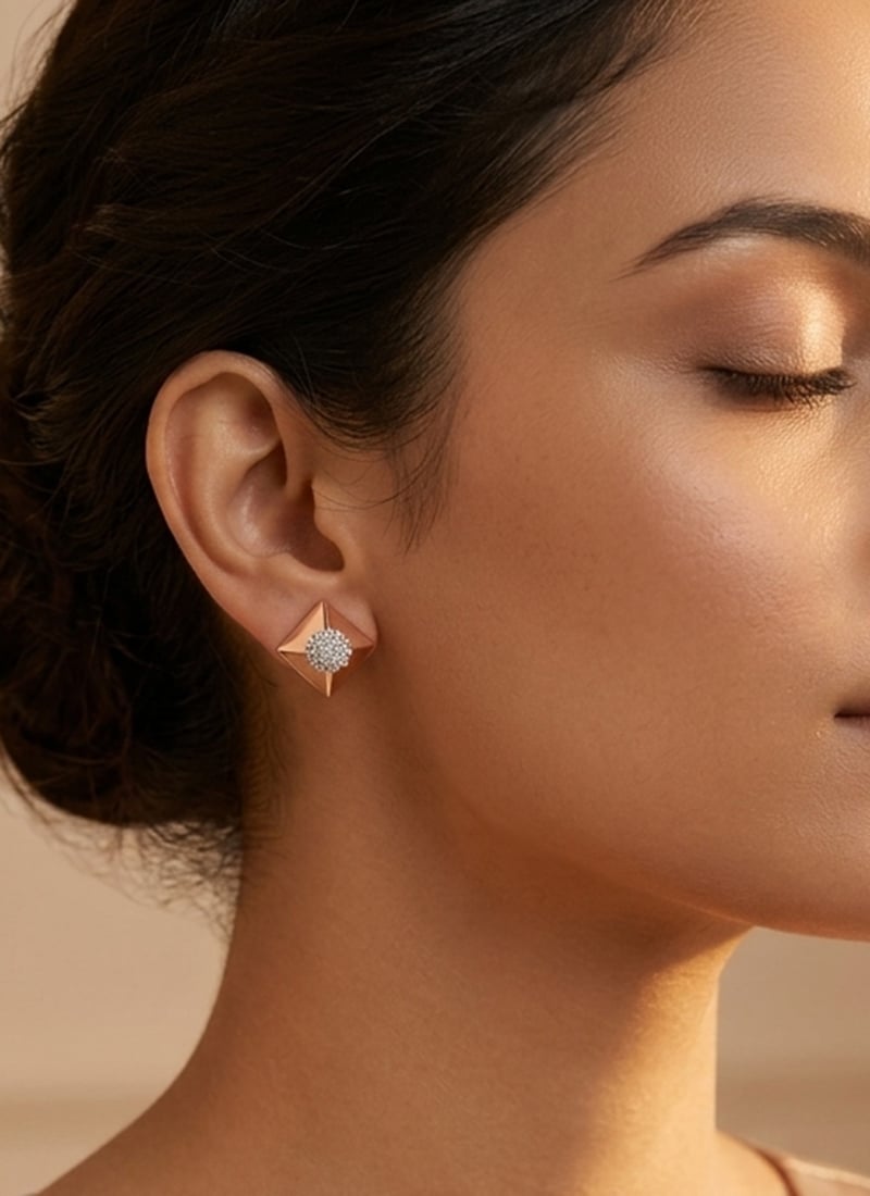 Contemporary Rose Gold 925 Sterling Silver Moissanite Accent Stud Earrings Wedding Wear