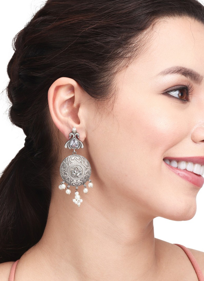 Contemporary Silver Oxidised Style Drop Festive Wear