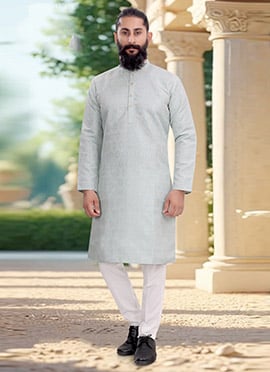 Cool Mint Blue Jacquard Silk Kurta Pyjama
