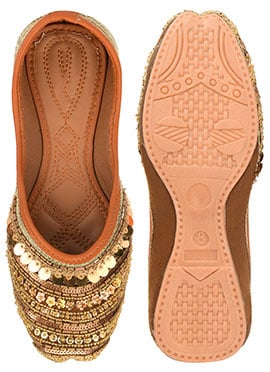 Copper Hand Embroidered Sequins Juti