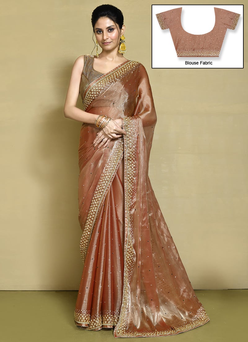 Copper Organza Hand Work Gorgeous Saree Wedding Wear