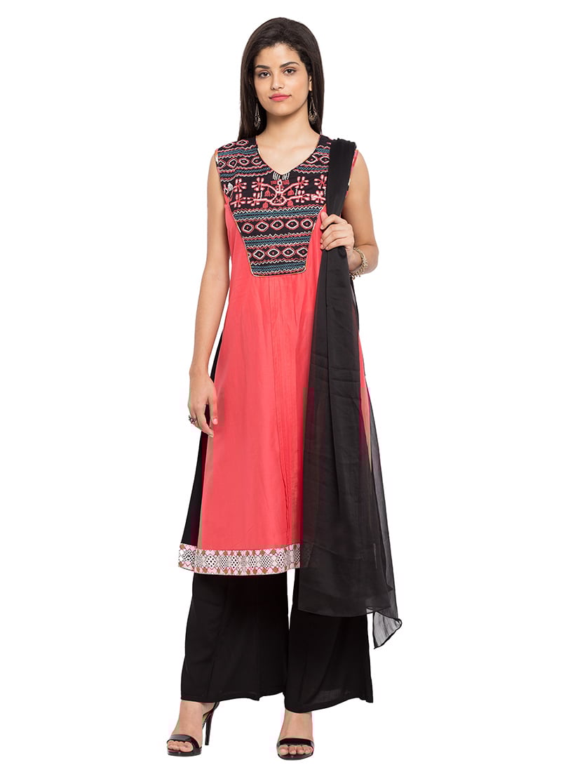Coral Peach Cotton Palazzo Suit Party Wear