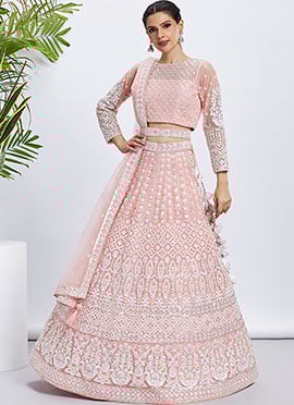 Coral Pink Elegance Georgette Lehenga With Zarkan Sequins Embroidery