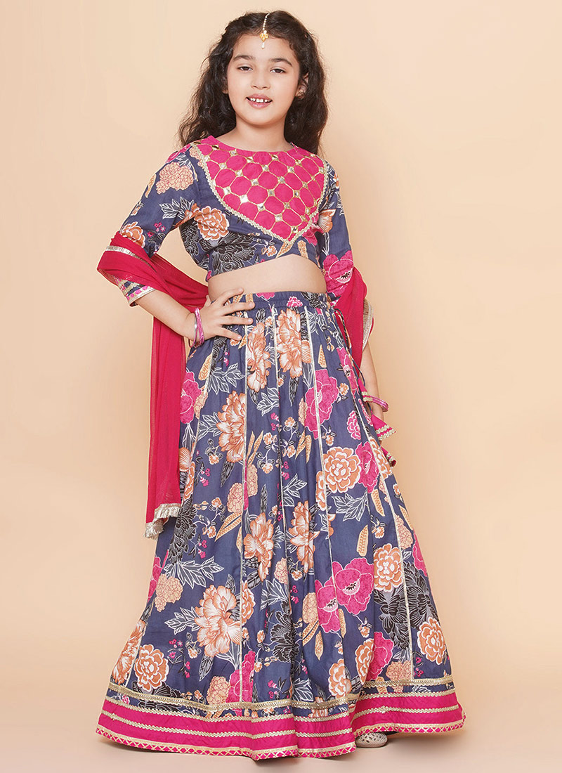 Couture Blended Cotton Printed Kids Girls Umbrella Lehenga Festive Wear