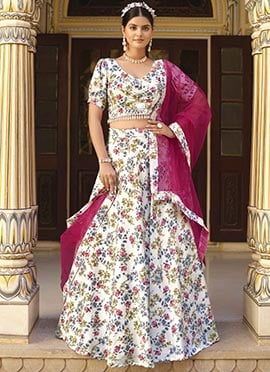 Couture Silk Floral Print Umbrella Lehenga