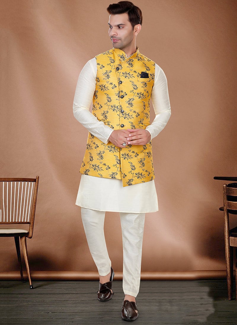 Cream Art Silk Bandi Set Festive Wear