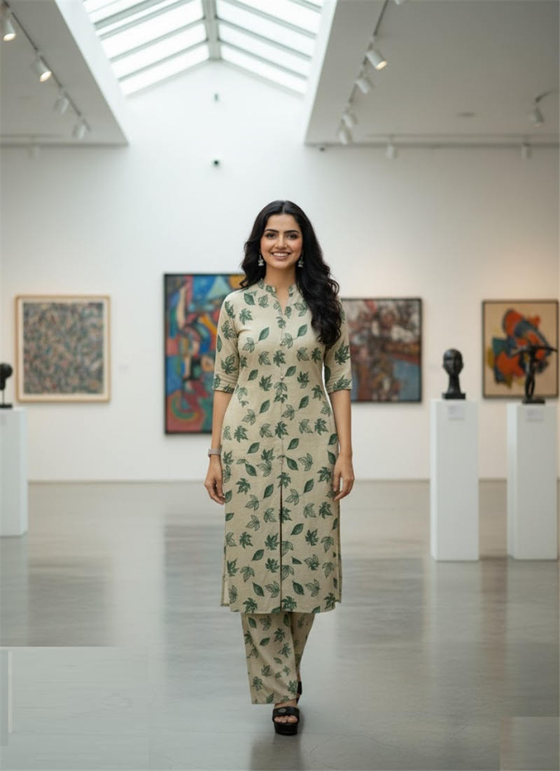 Cream Art Silk Cotton Mill Print Kurta Seat After Six Wear