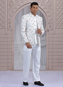 Cream Art Silk Embroidered Sequins Blazer