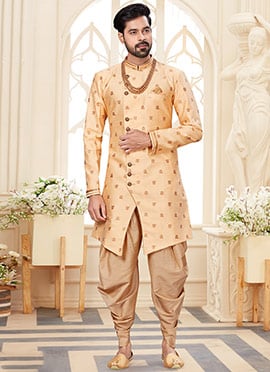 Cream Art Silk Indowestern Sherwani