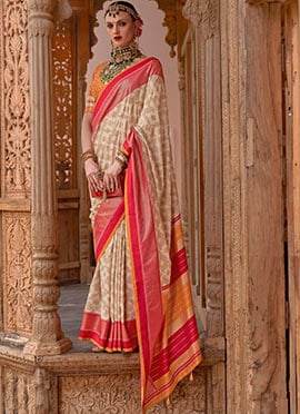 Cream Art Silk Patola Sari