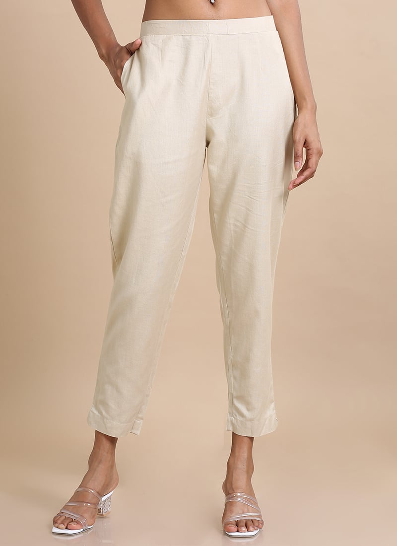 Cream Blended Cotton Trousers After Six Wear