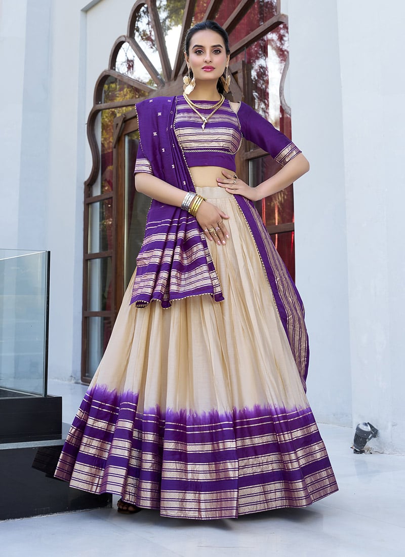 Cream Chanderi Silk Zari Work Lehenga Festive Wear